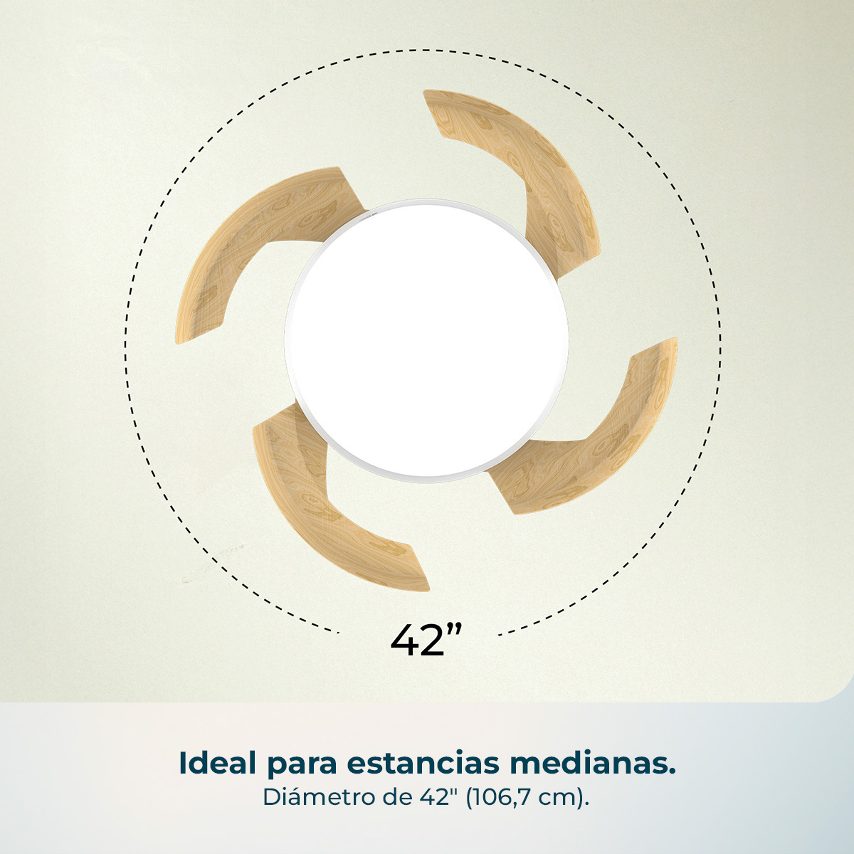 Un ventilador de techo de 42 pulgadas con aspas de madera.