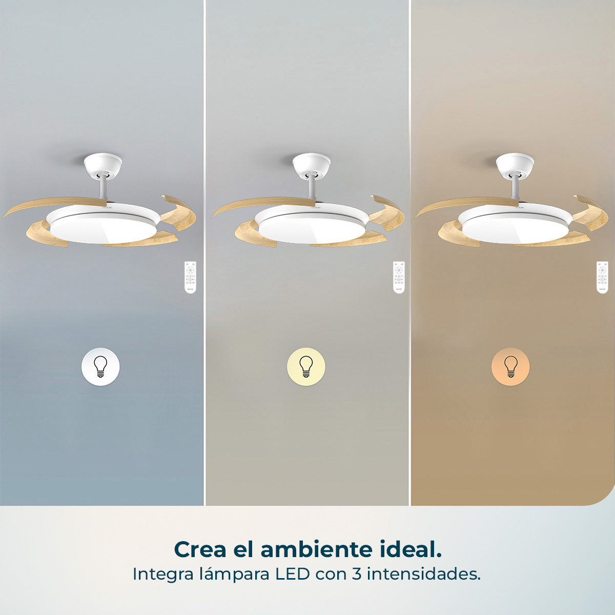 Ventilador de techo con luz LED en tres niveles de brillo