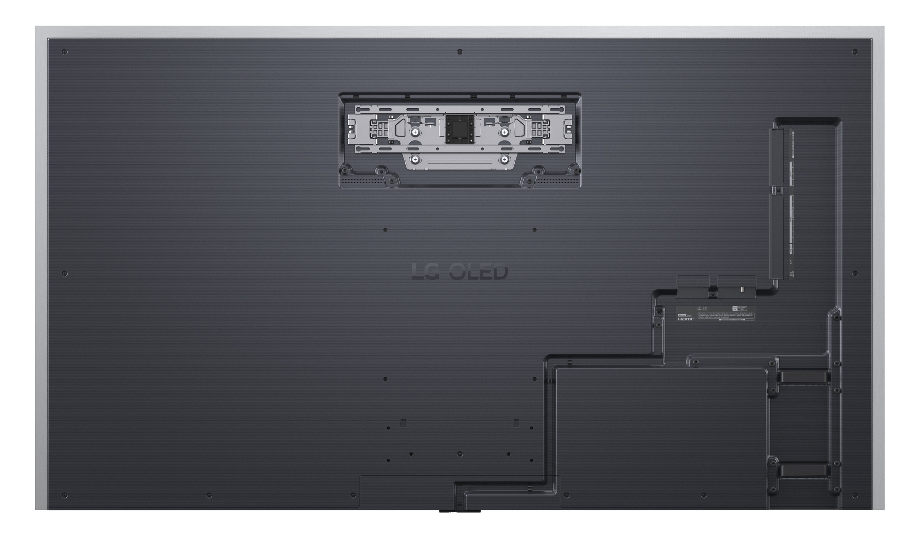 Tył telewizora LG OLED z uchwytem ściennym i portami.