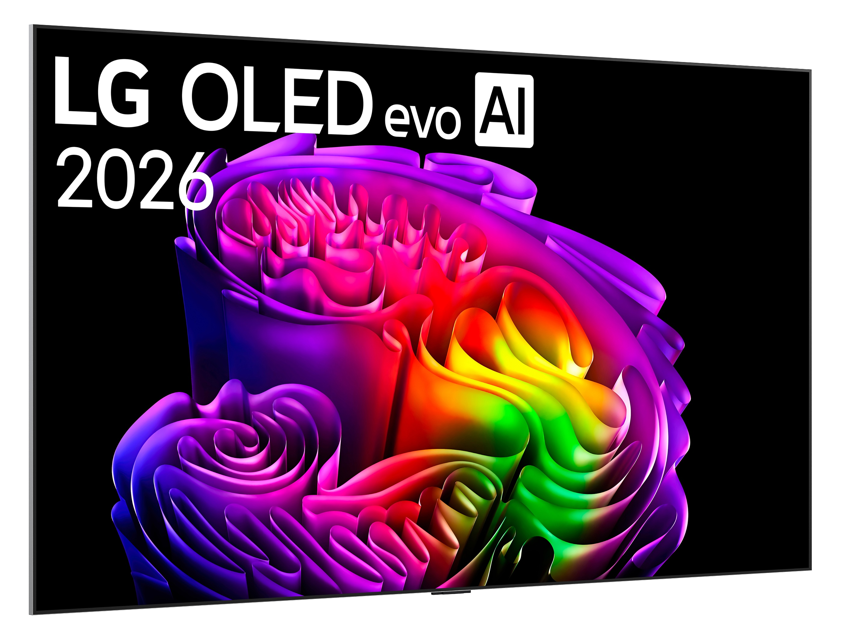 Telewizor LG OLED evo AI wyświetlający abstrakcyjną, kolorową grafikę.
