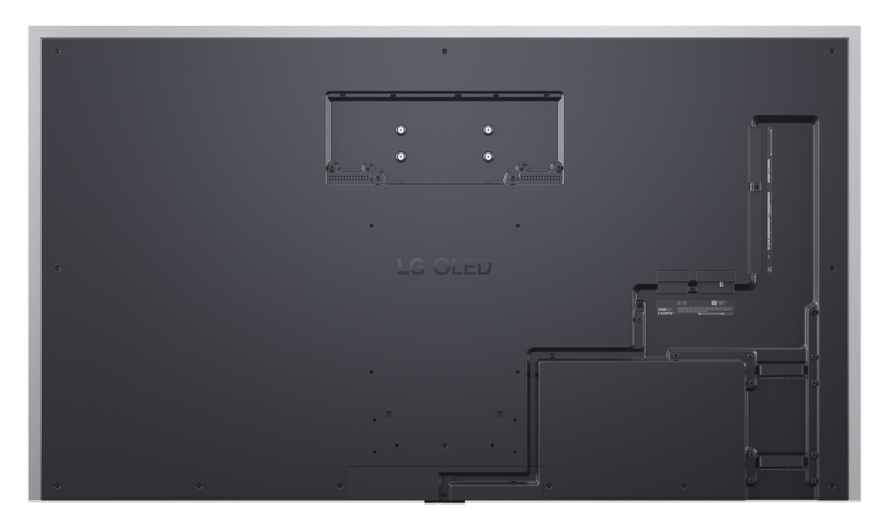Tył telewizora LG OLED z portami i wspornikami montażowymi.