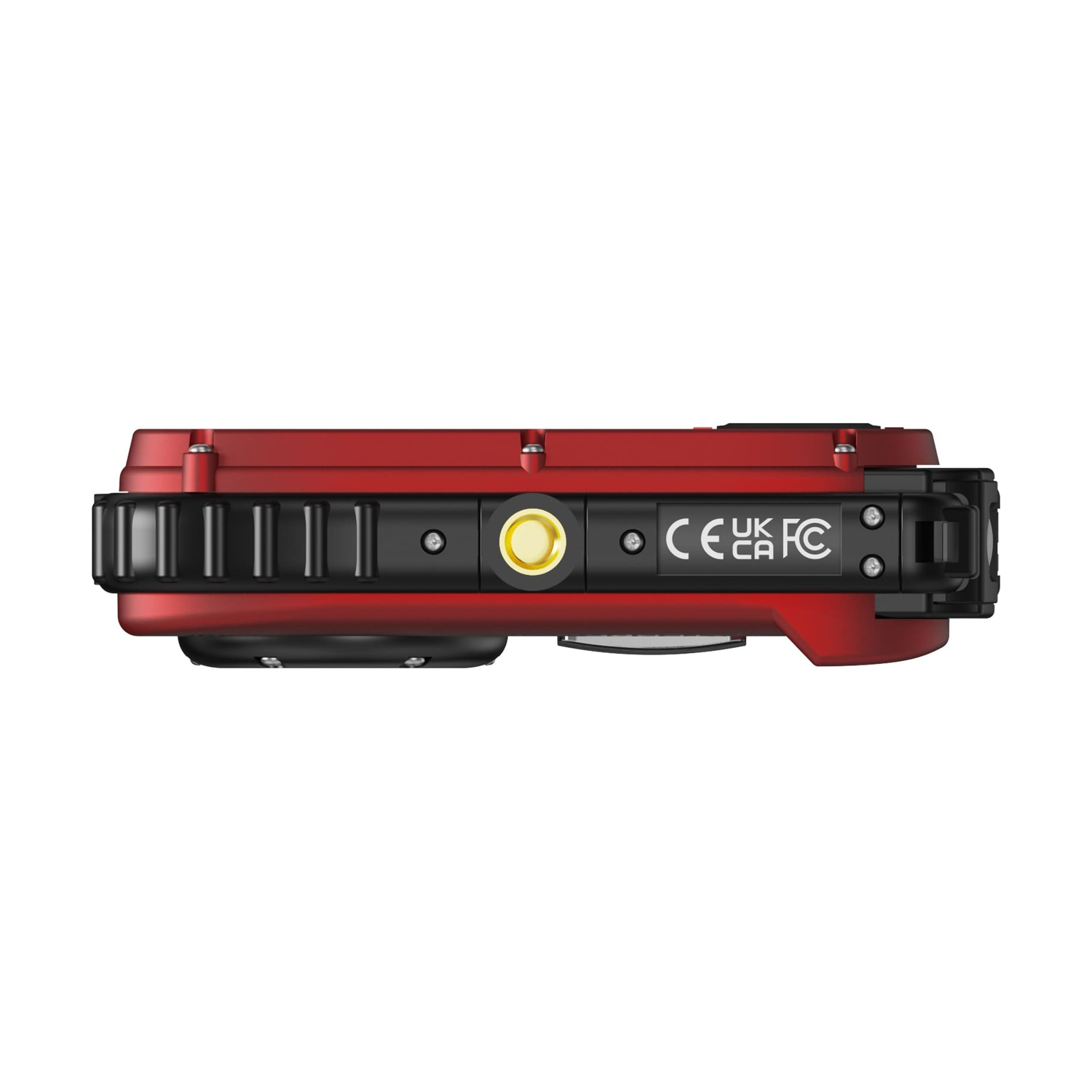 Dispositivo rosso e nero con loghi CE e FC.