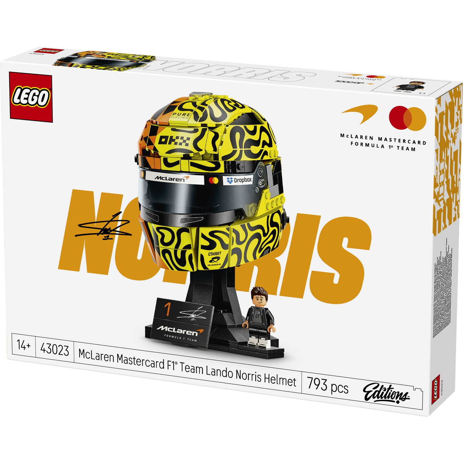 LEGO box: McLaren F1 Lando Norris helmet set with minifigure.