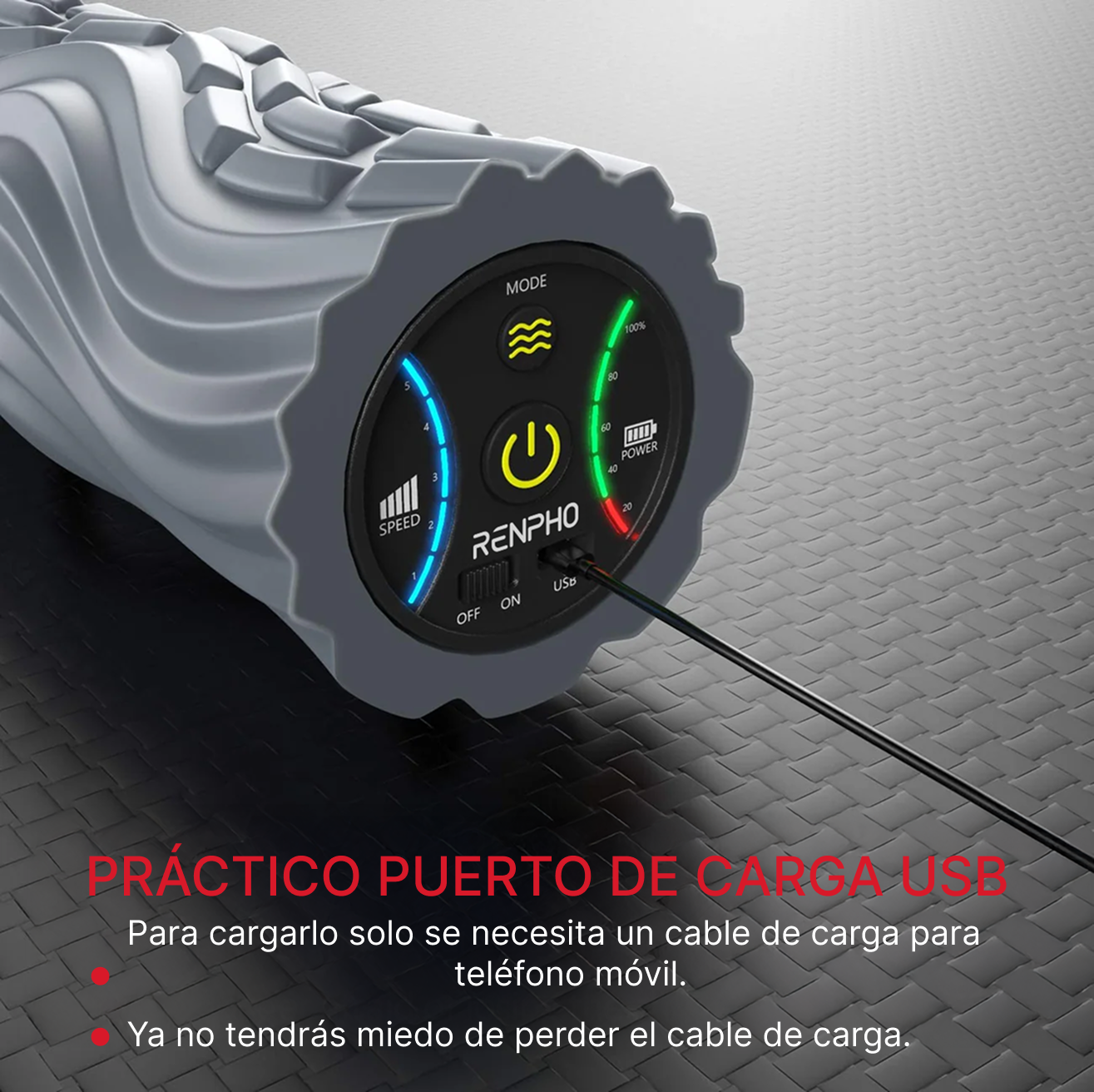 Práctico puerto de carga usb. Para cargarlo solo se necesita un cable de carga para teléfono móvil. Ya no tendrás miedo de perder el cable de carga