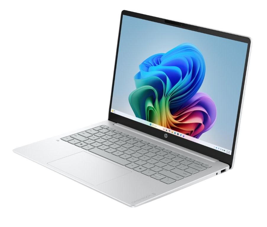 Ein silberner Laptop mit einem farbenfrohen Hintergrundbild auf dem Bildschirm.