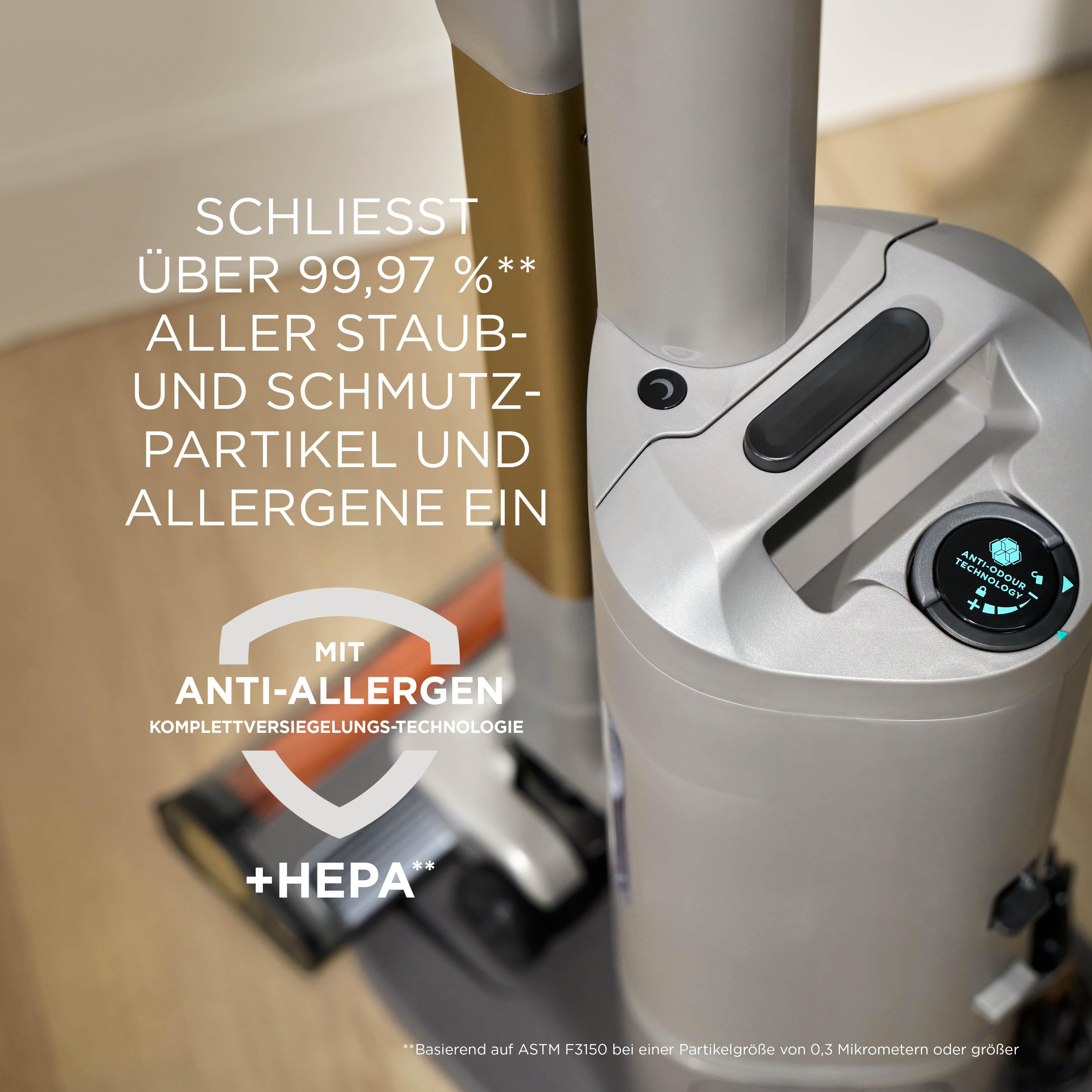 Ein moderner Staubsauger mit HEPA-Filter und Anti-Allergen-Technologie.