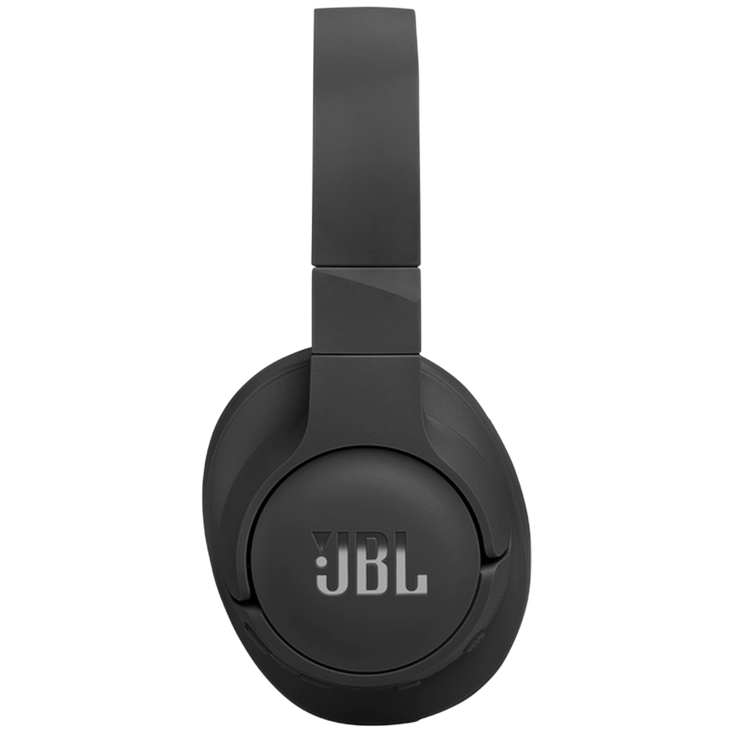 Casque JBL noir avec écouteurs rembourrés et arceau réglable. Vue rapprochée.