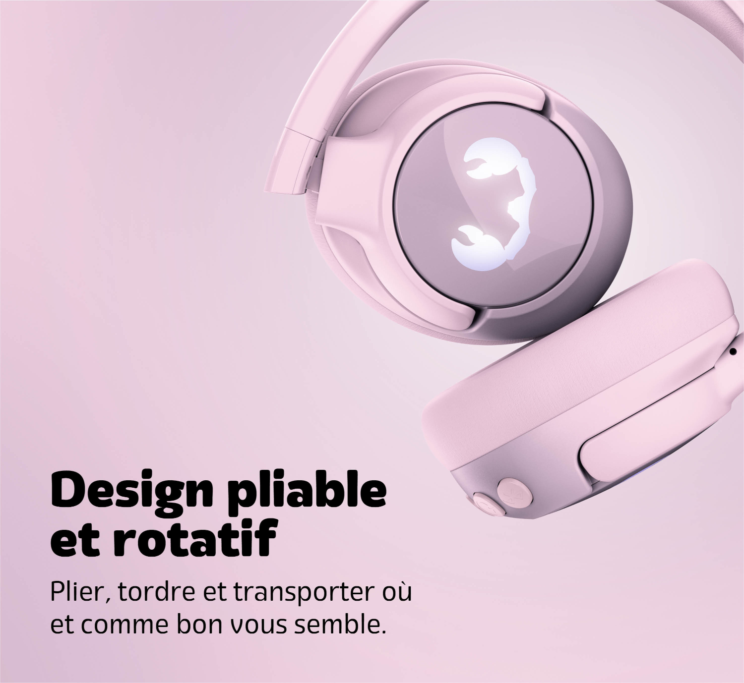 Casque rose avec logo scorpion et texte sur le design pliable.