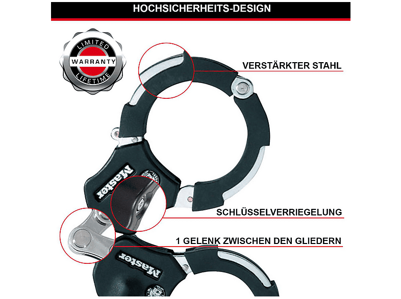MASTERLOCK Handschellenschloss Street Cuff, 1 Glied Schellenschloss