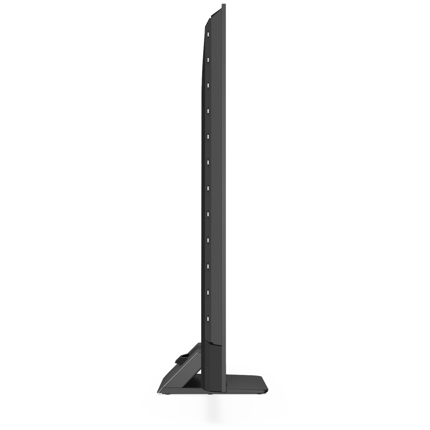 A black television set on a stand, viewed from the side.