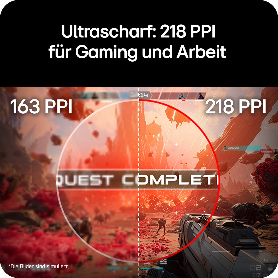 Vergleich von 163 PPI und 218 PPI in einem Spiel. "Quest Complete".