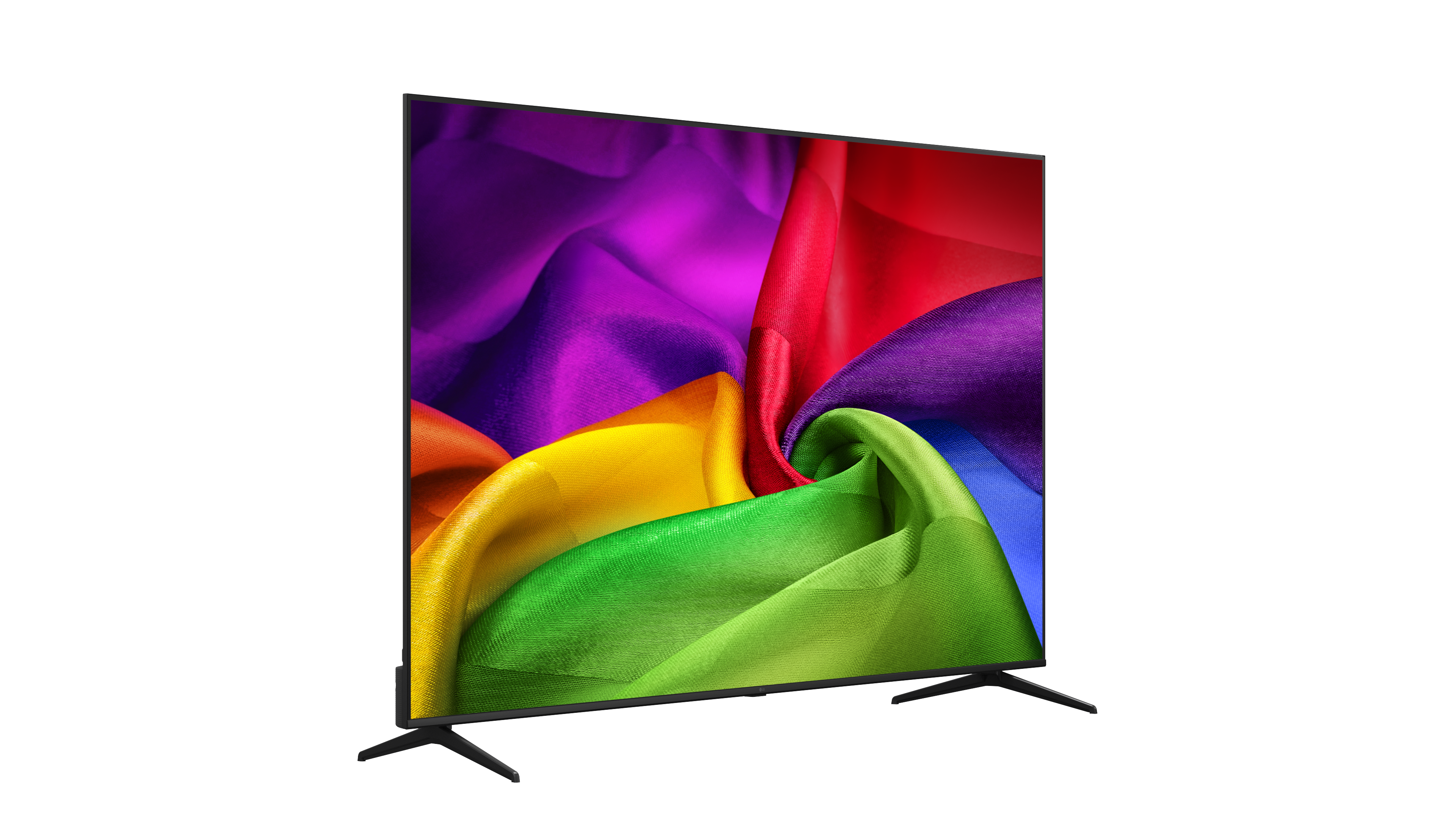 Ein moderner Fernseher mit einem bunten Stoffmuster auf dem Bildschirm.