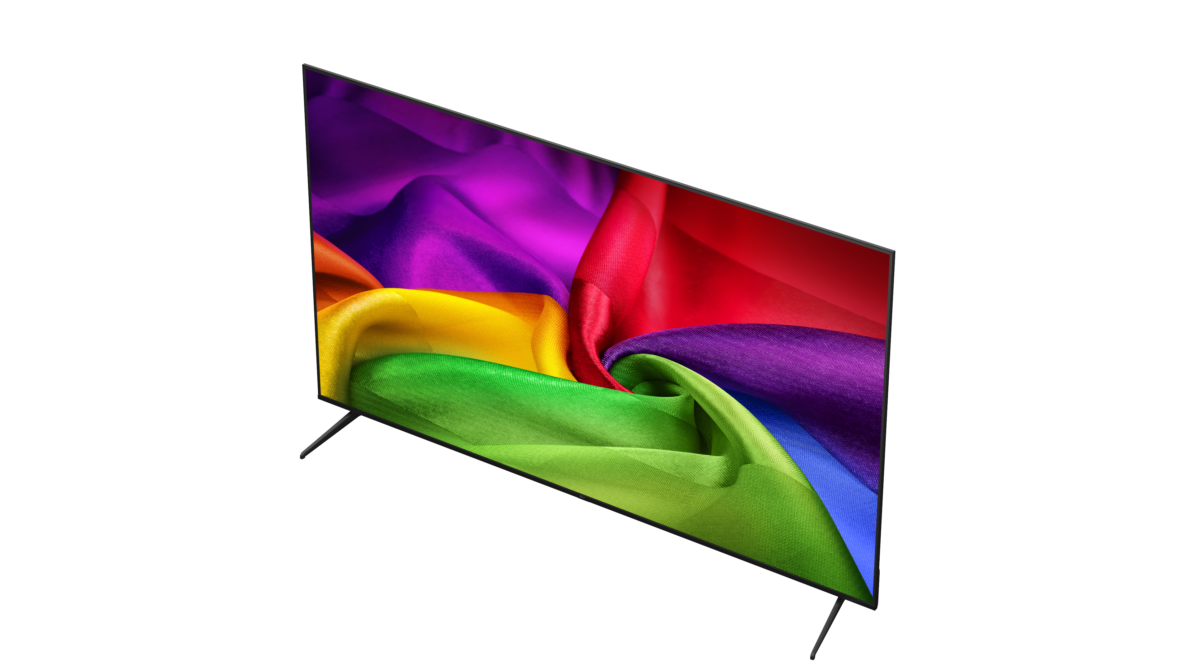 Ein moderner Fernseher mit einem lebendigen, bunten Stoff auf dem Bildschirm.
