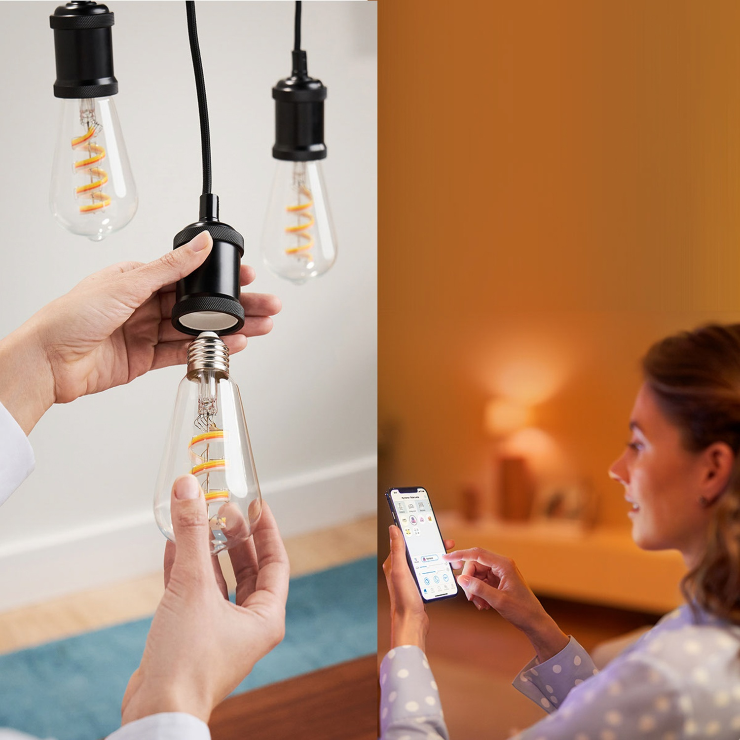 Installation d'une ampoule, contrôle via smartphone.
