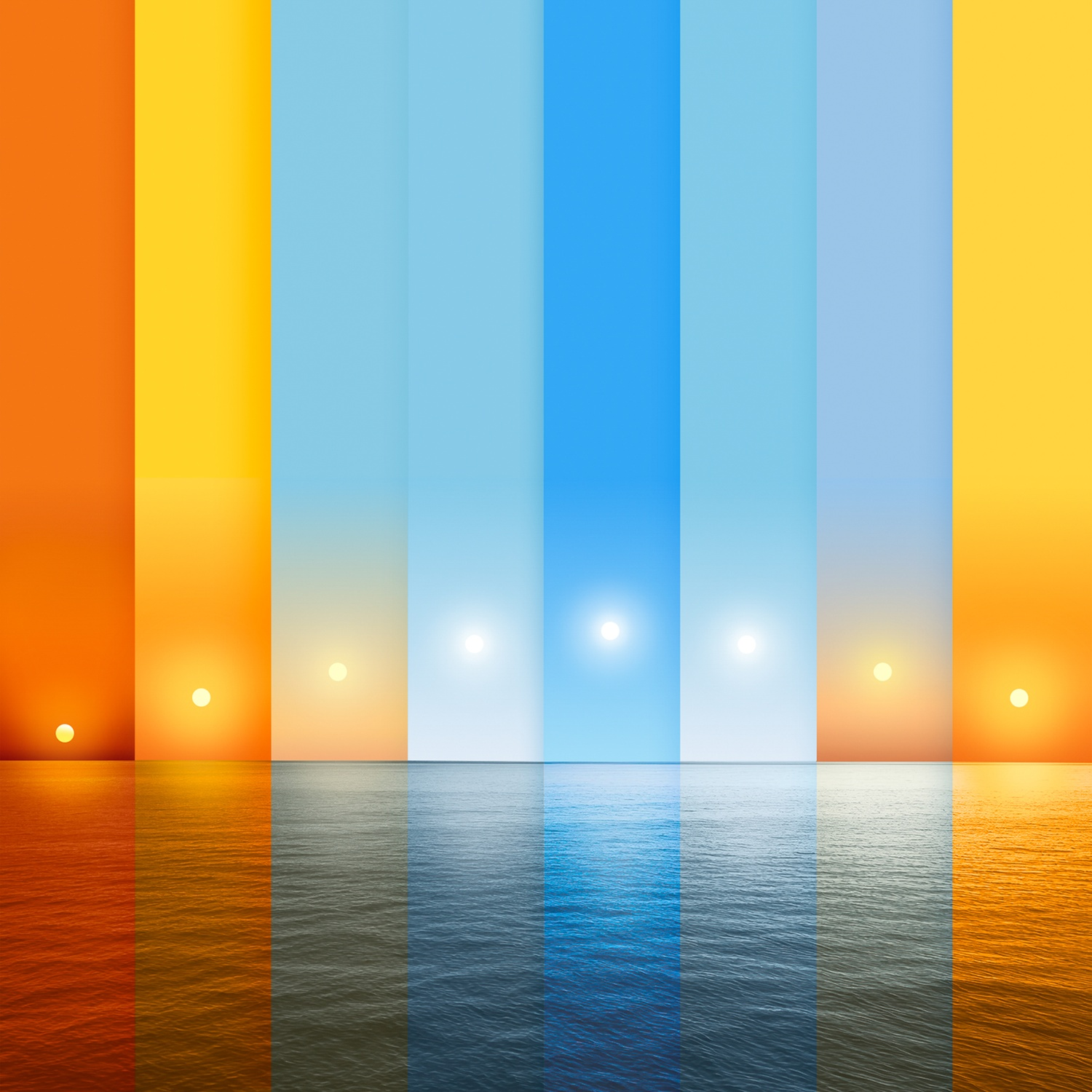Dégradé du lever au coucher du soleil sur la mer, rayures verticales.