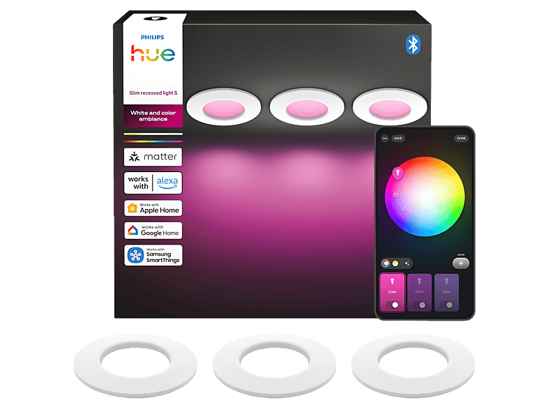 Philips Hue Slim Inbouwspot 3-Pack White and Color 90mm Wit