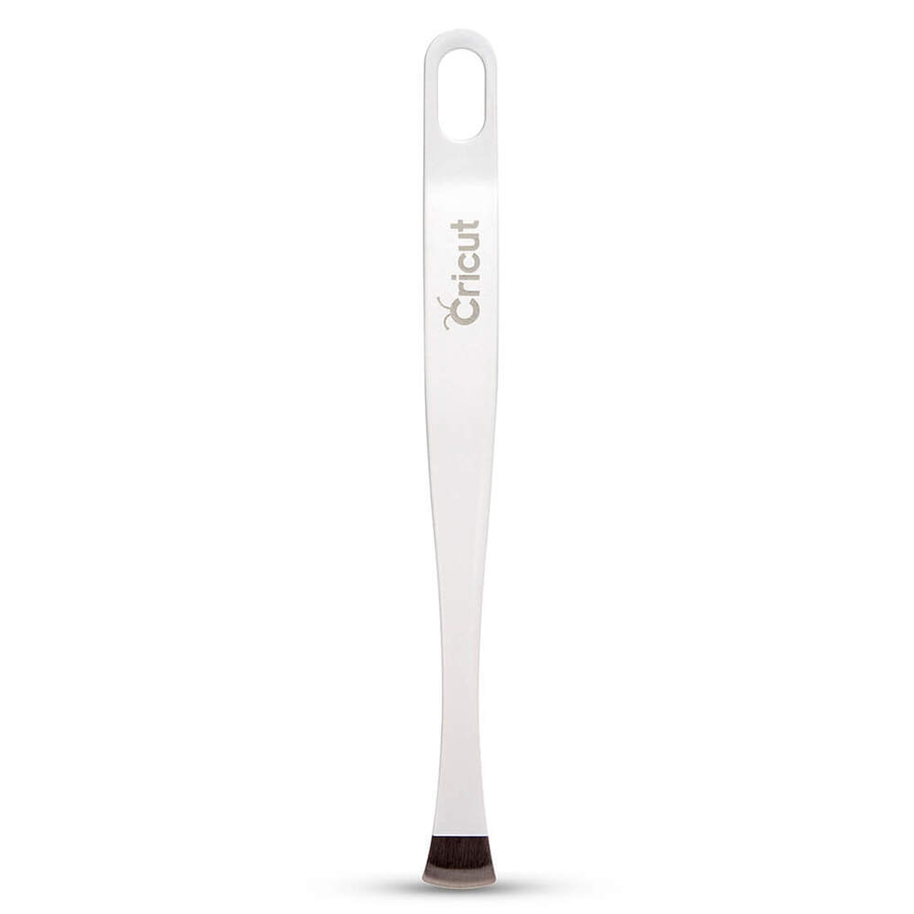 Un raschietto di precisione bianco con un foro ovale in alto e il logo Cricut.
