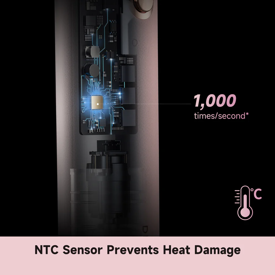 Capteur NTC prévient les dommages dus à la chaleur, 1000 fois/sec, icône thermomètre.
