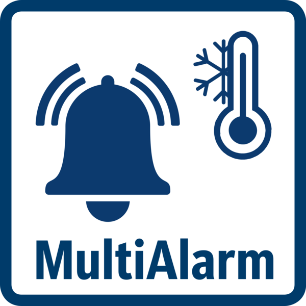 Alarm dalgalı çan, kar taneli termometre ve yazı.