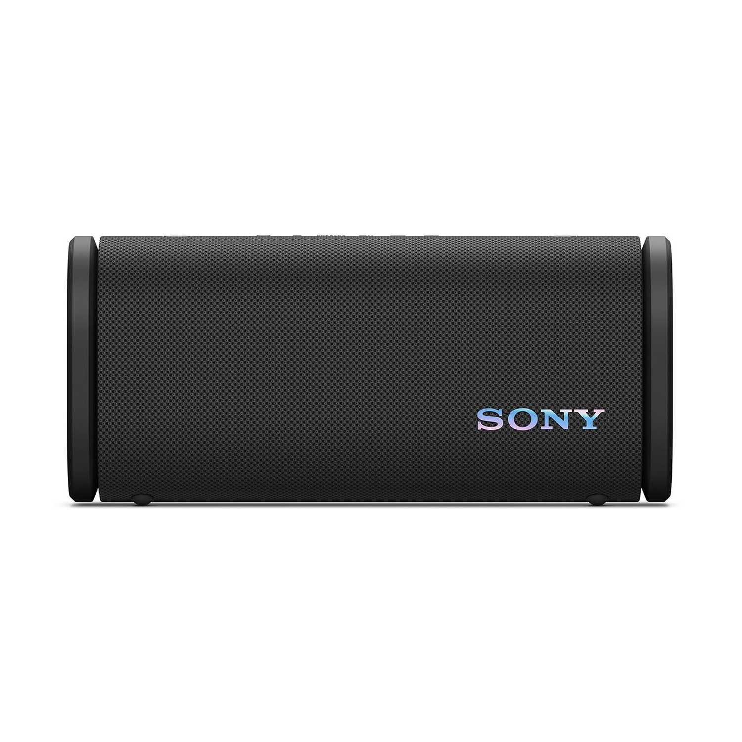 Altoparlante Sony nero con logo riflettente, elegante e moderno.