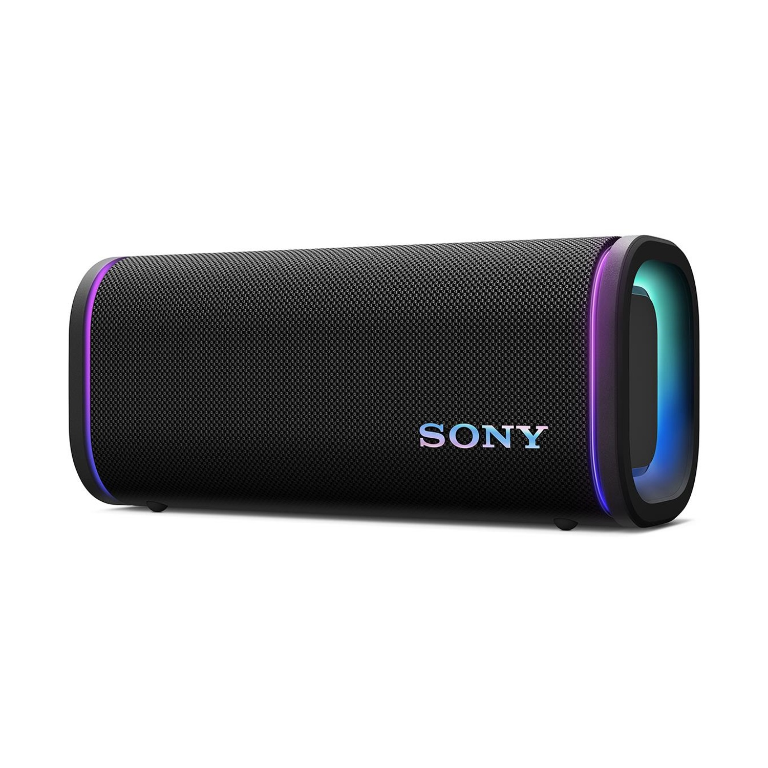 Altoparlante Sony nero con illuminazione colorata sui lati.