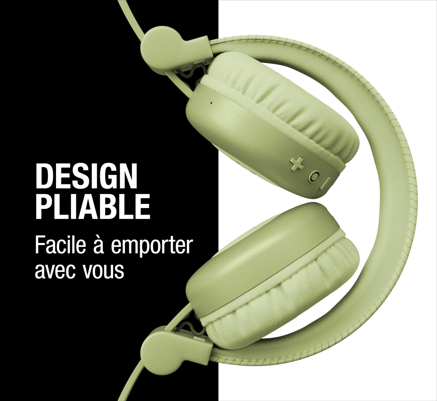 Casque pliable vert clair sur fond noir et blanc.