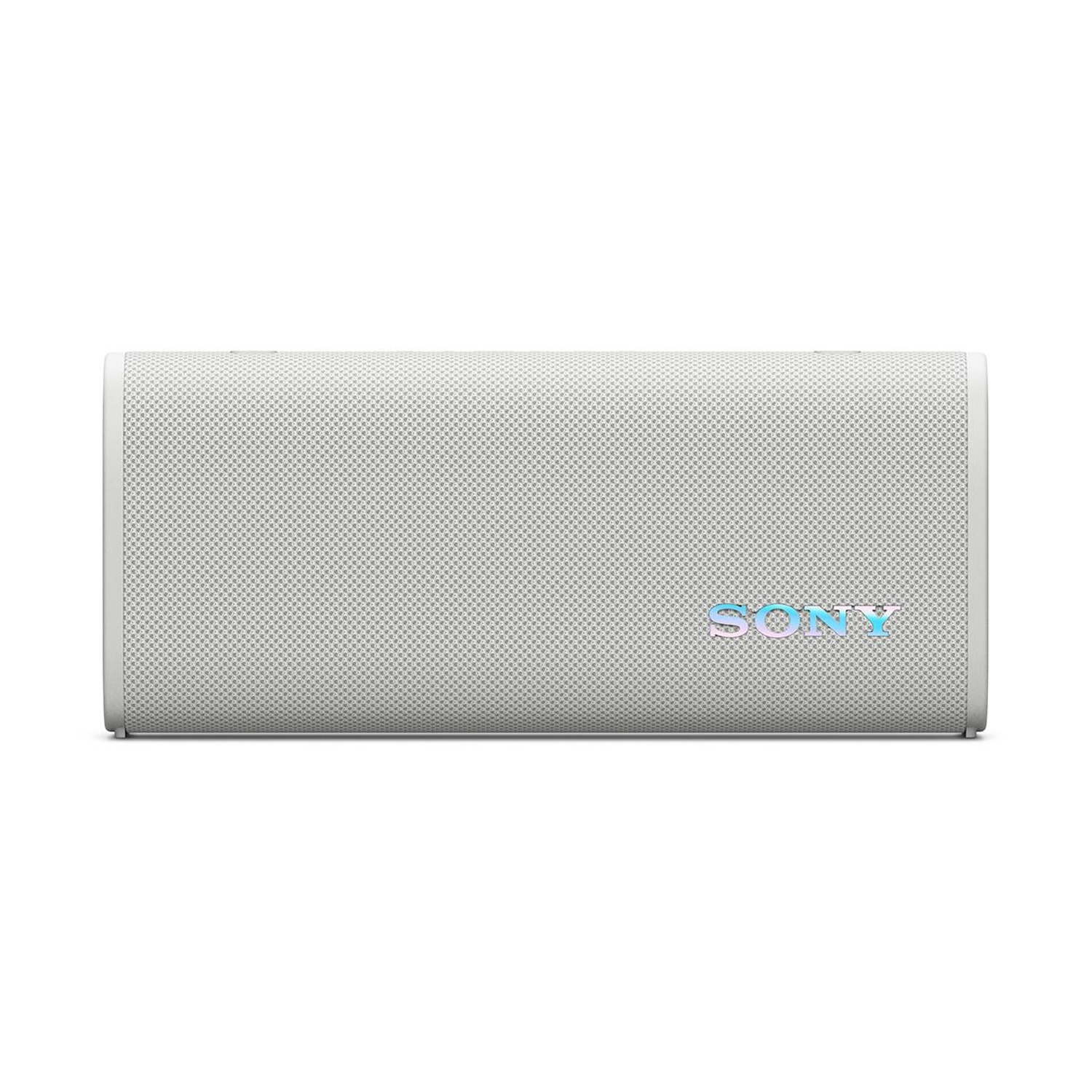 Un altoparlante Sony bianco con motivo a griglia sul davanti. Il logo Sony è visibile.