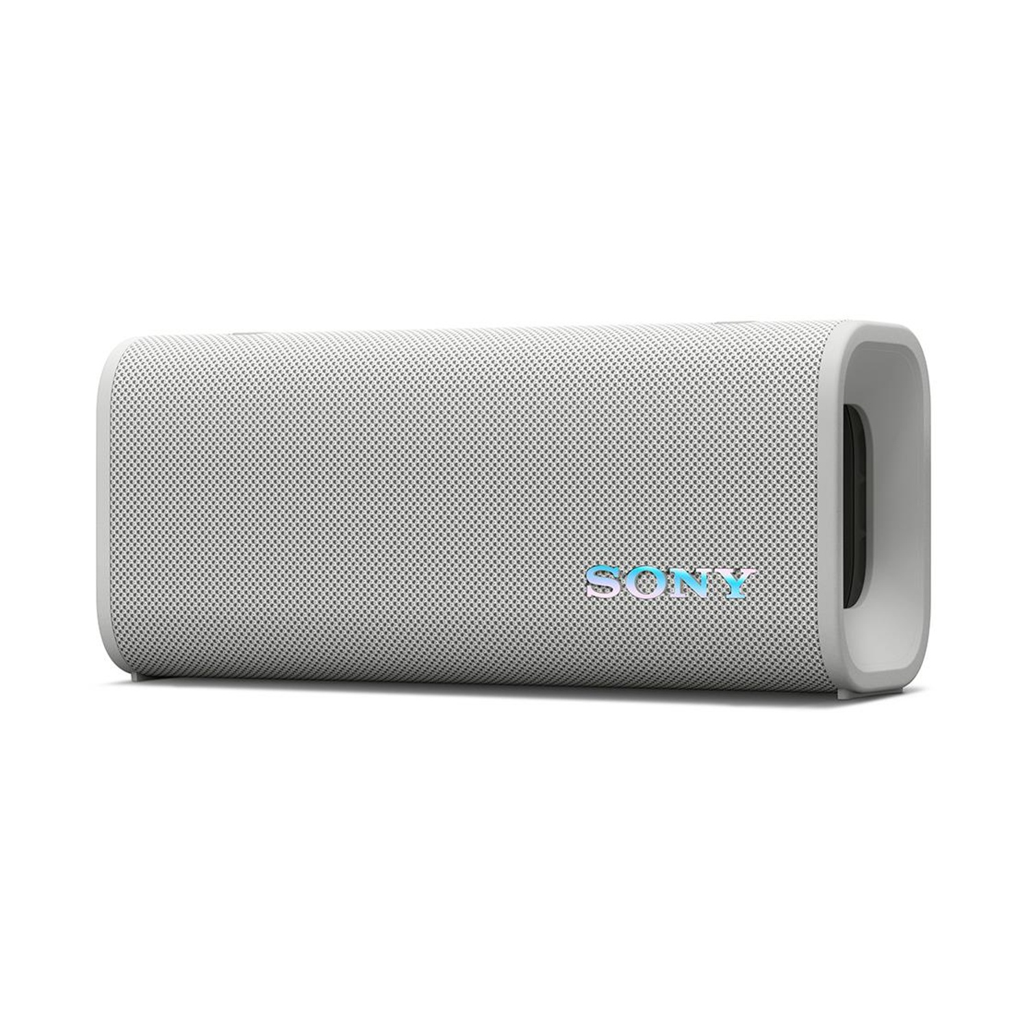 Altoparlante Sony bianco con motivo a griglia e logo blu.