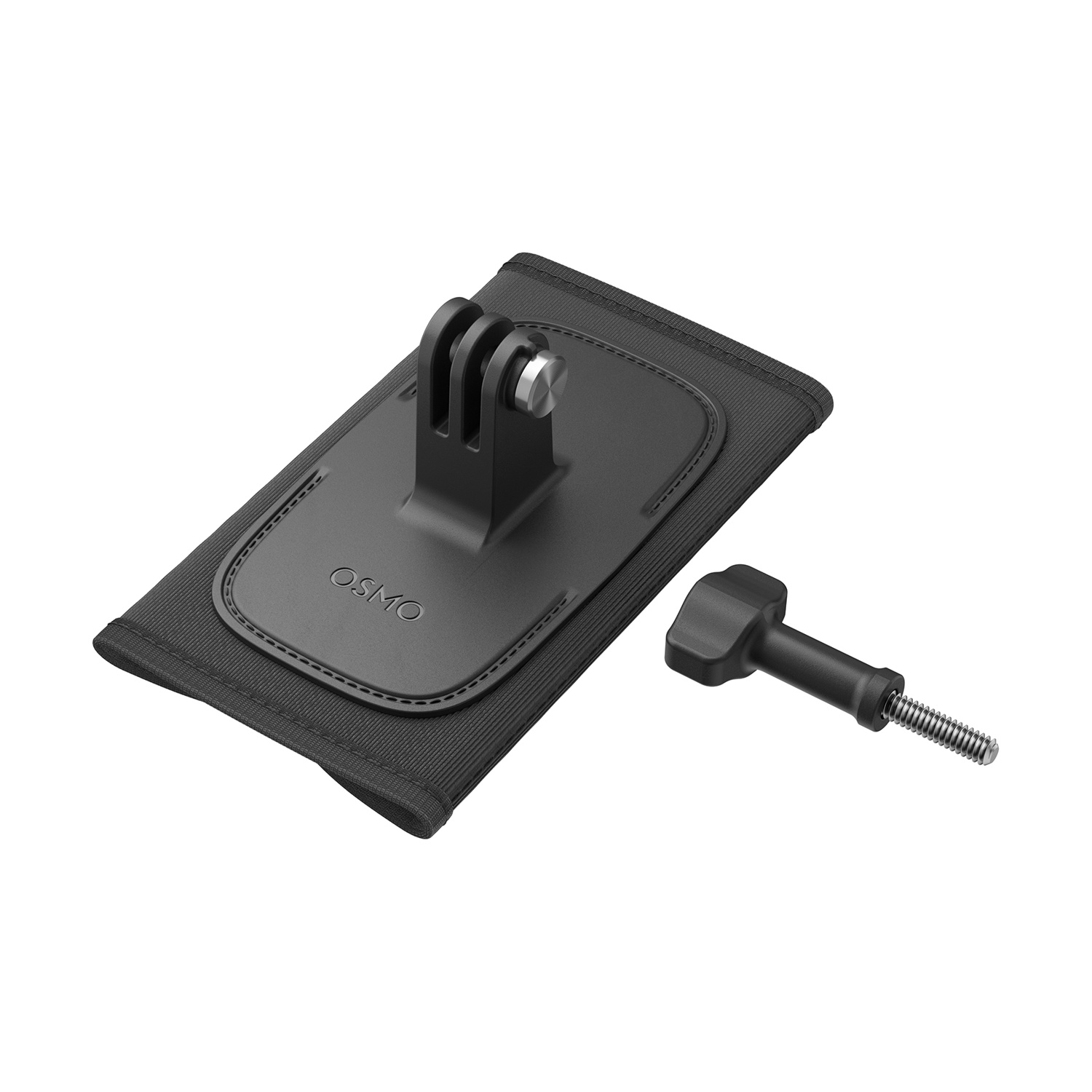 Supporto Osmo nero con vite su sfondo bianco.