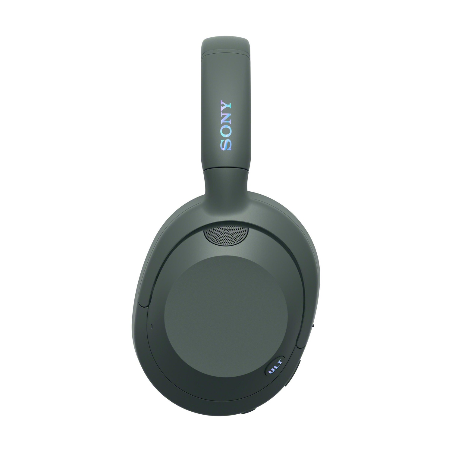 Cuffie Sony grigio scuro con auricolare testurizzato e logo SONY sull'archetto.