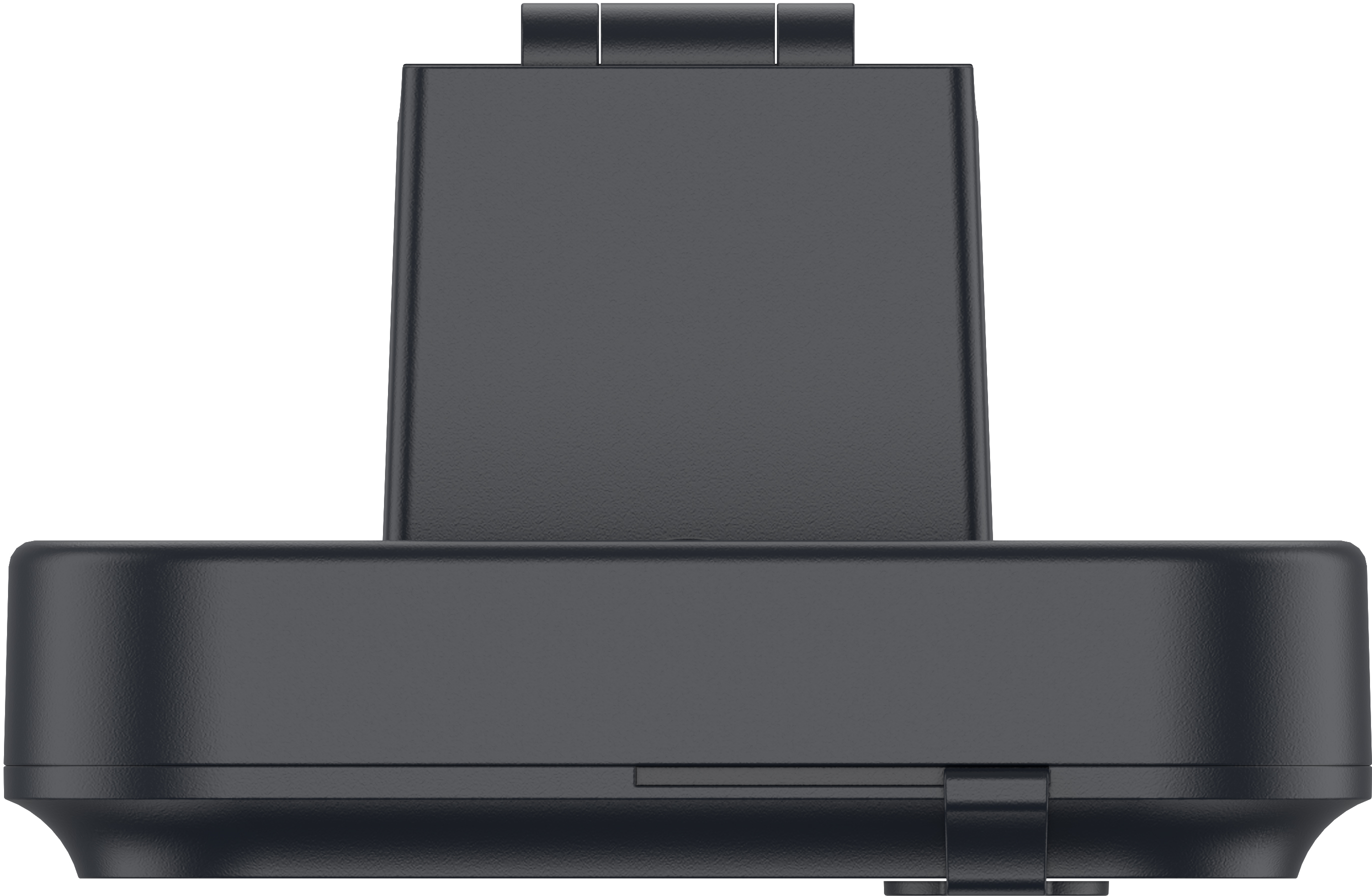 Un appareil électronique noir avec un dessus rectangulaire et une base plus large.