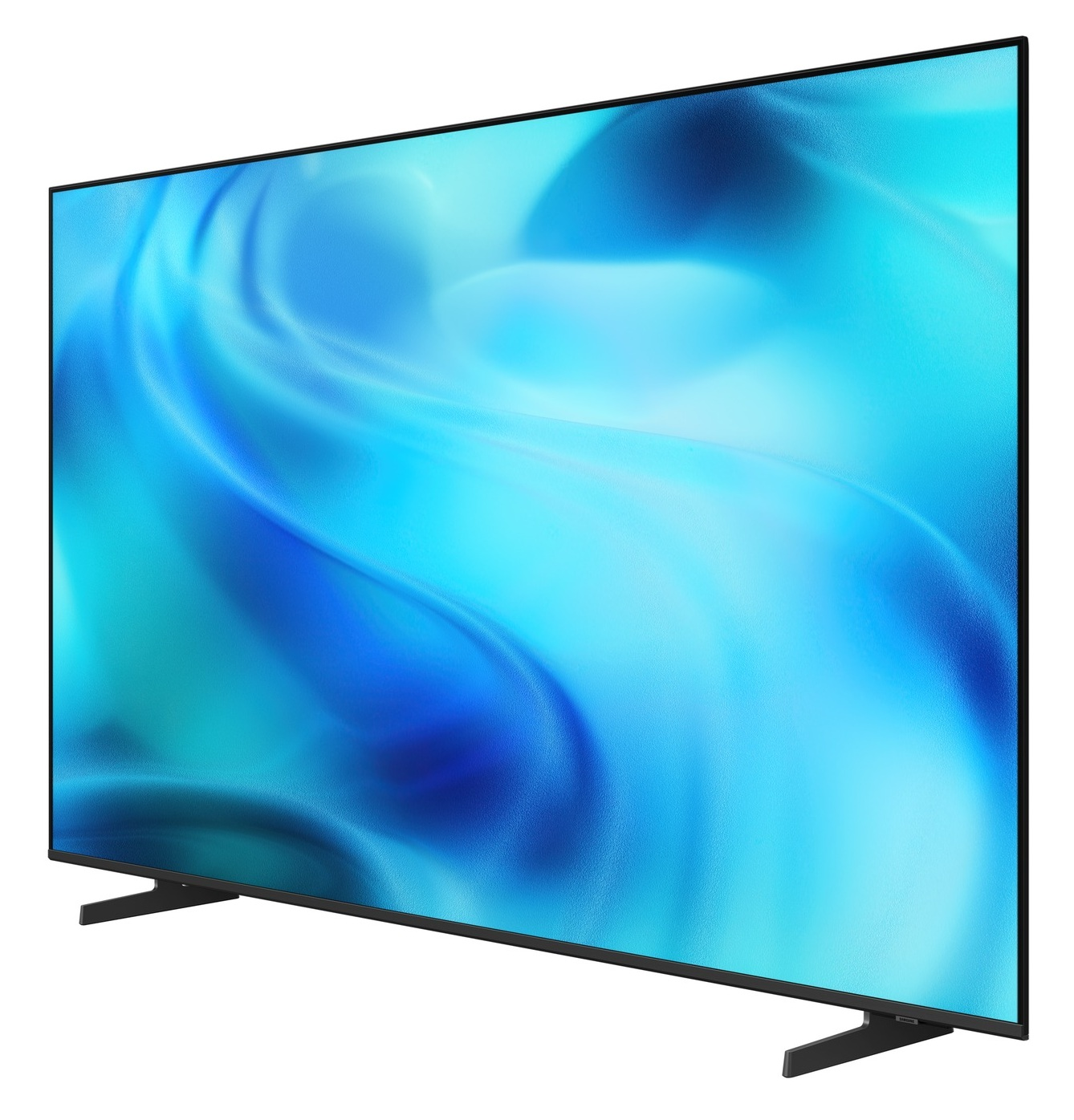 Nowoczesny telewizor z niebieskim abstrakcyjnym tłem na ekranie.