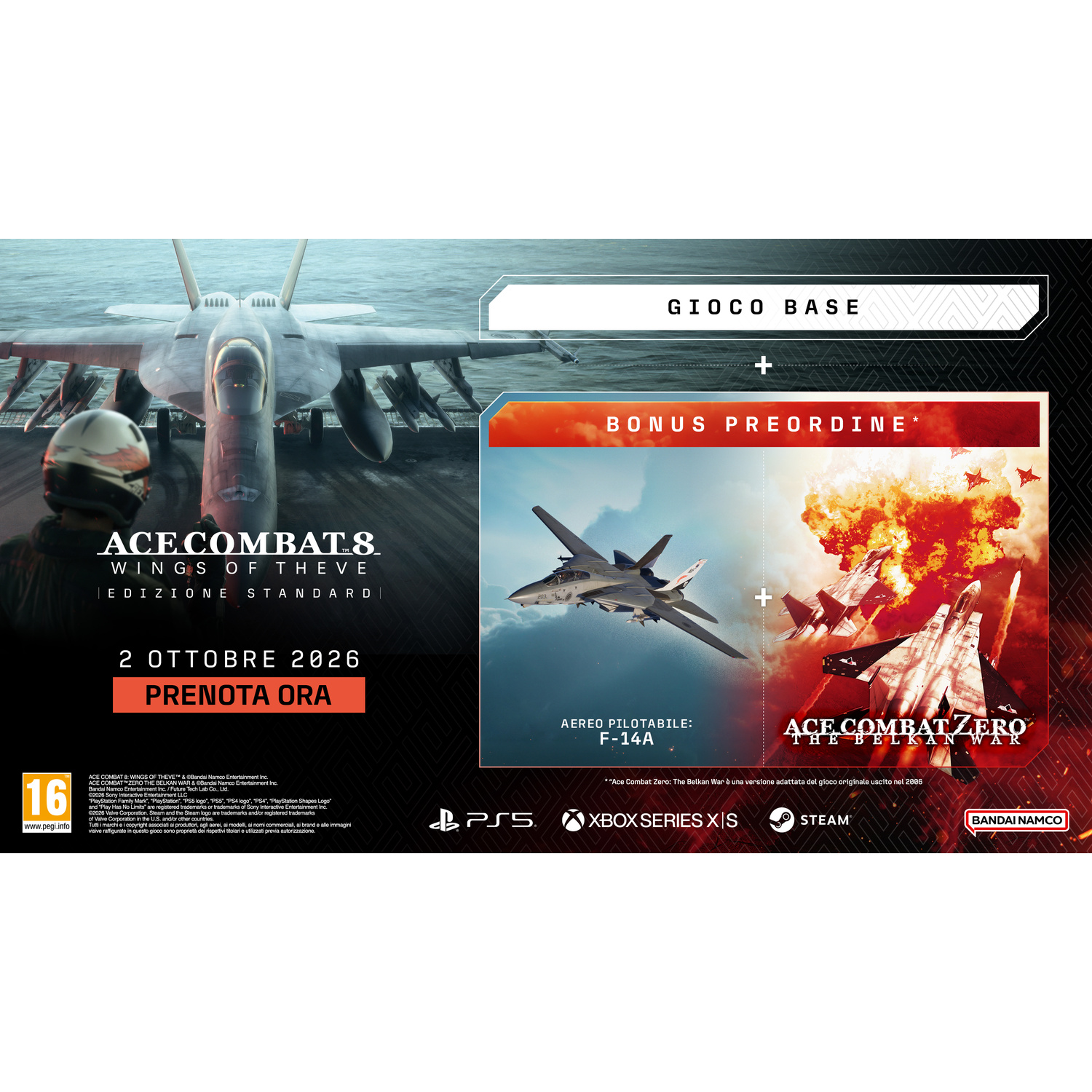 Un caccia su una portaerei, con info gioco e copertina.