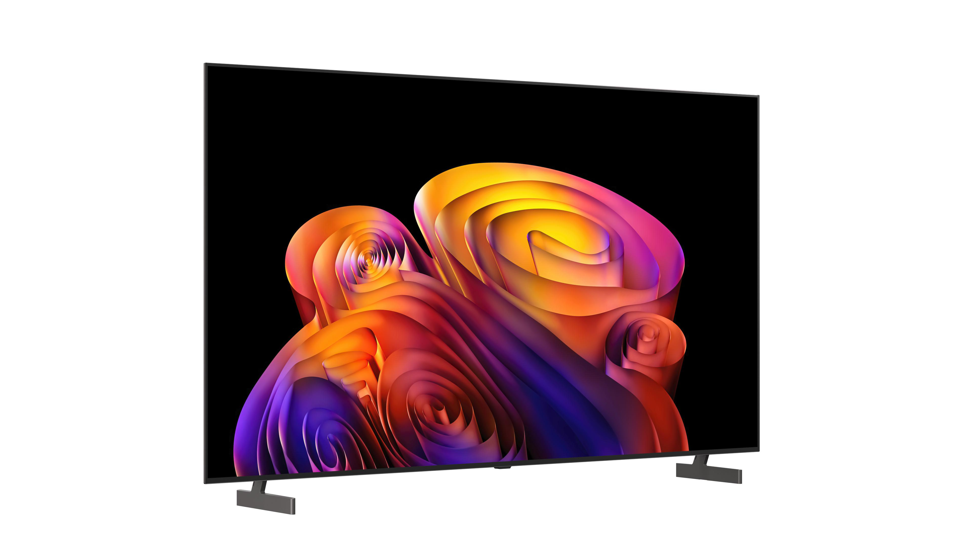 Ein moderner Fernseher mit einem abstrakten, bunten Bildschirmschoner.