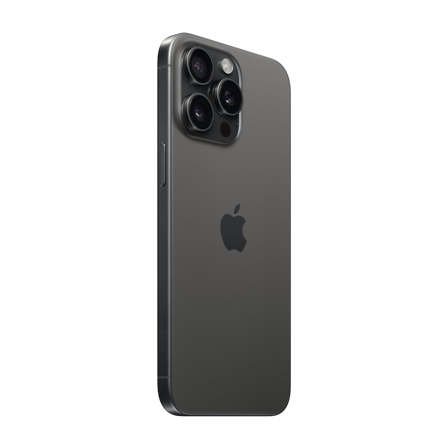iPhone grigio scuro con tre fotocamere e logo Apple su sfondo bianco.