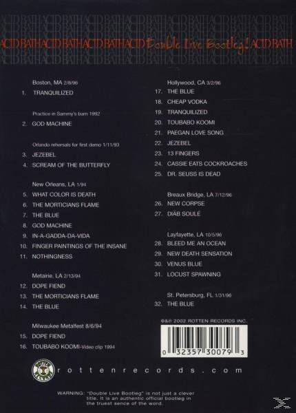 Rückseite eines Albumcovers mit Songliste, Datums- und Ortsangaben.
