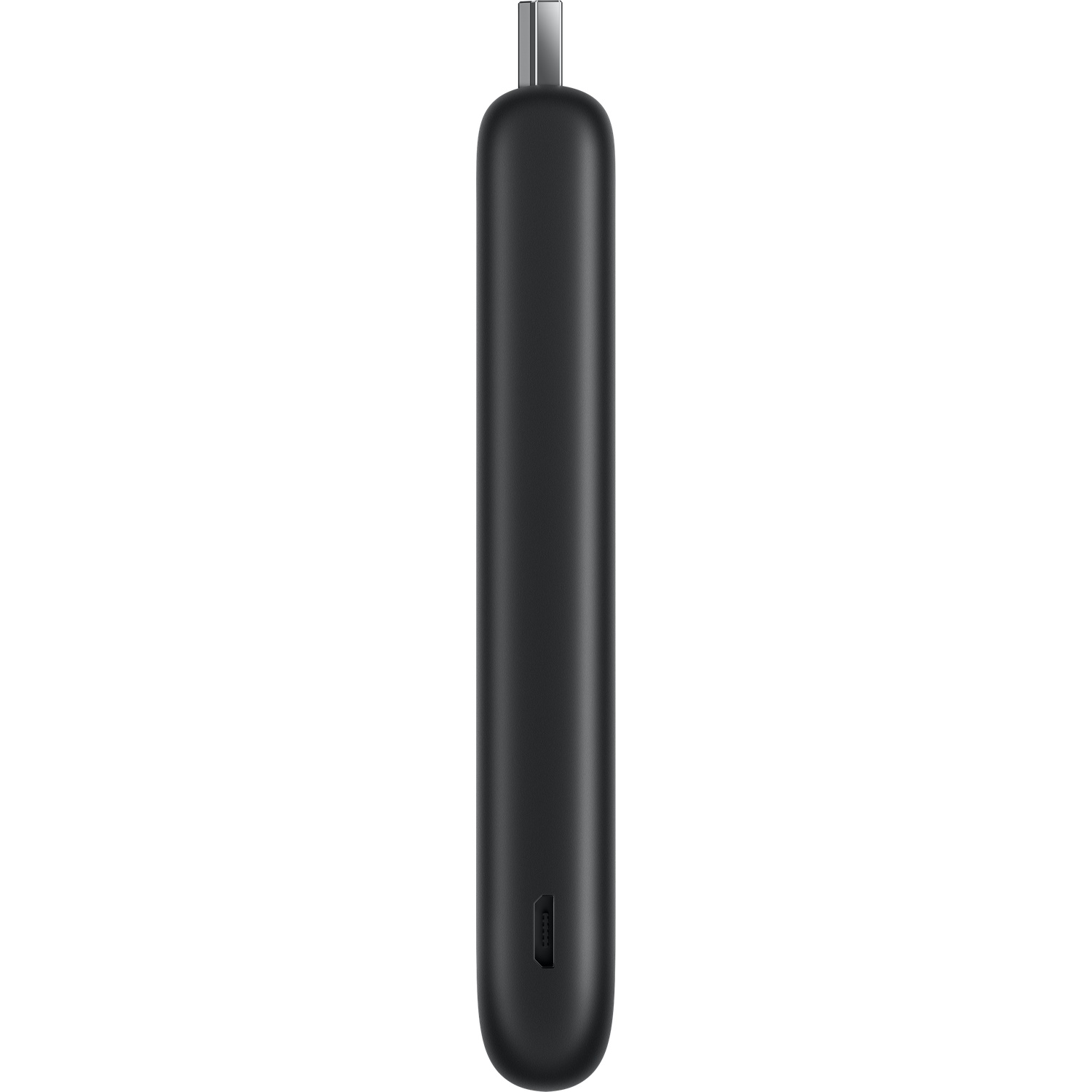 Un dongle USB-C noir élégant avec un port sur le dessous.