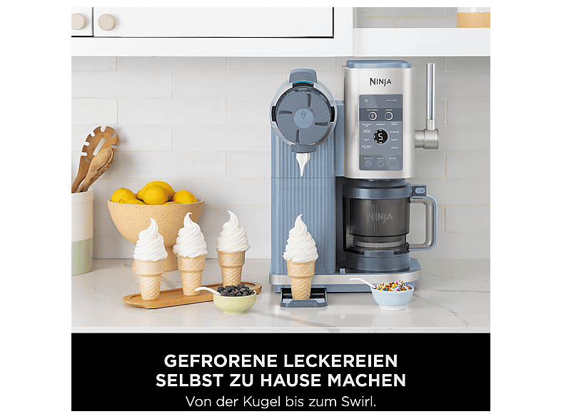 NINJA NC702EU CREAMi Scoop & Swirl 13-in-1 Softeis- und Eismaschine, Eismaschine (800 Watt, Stahlblau)