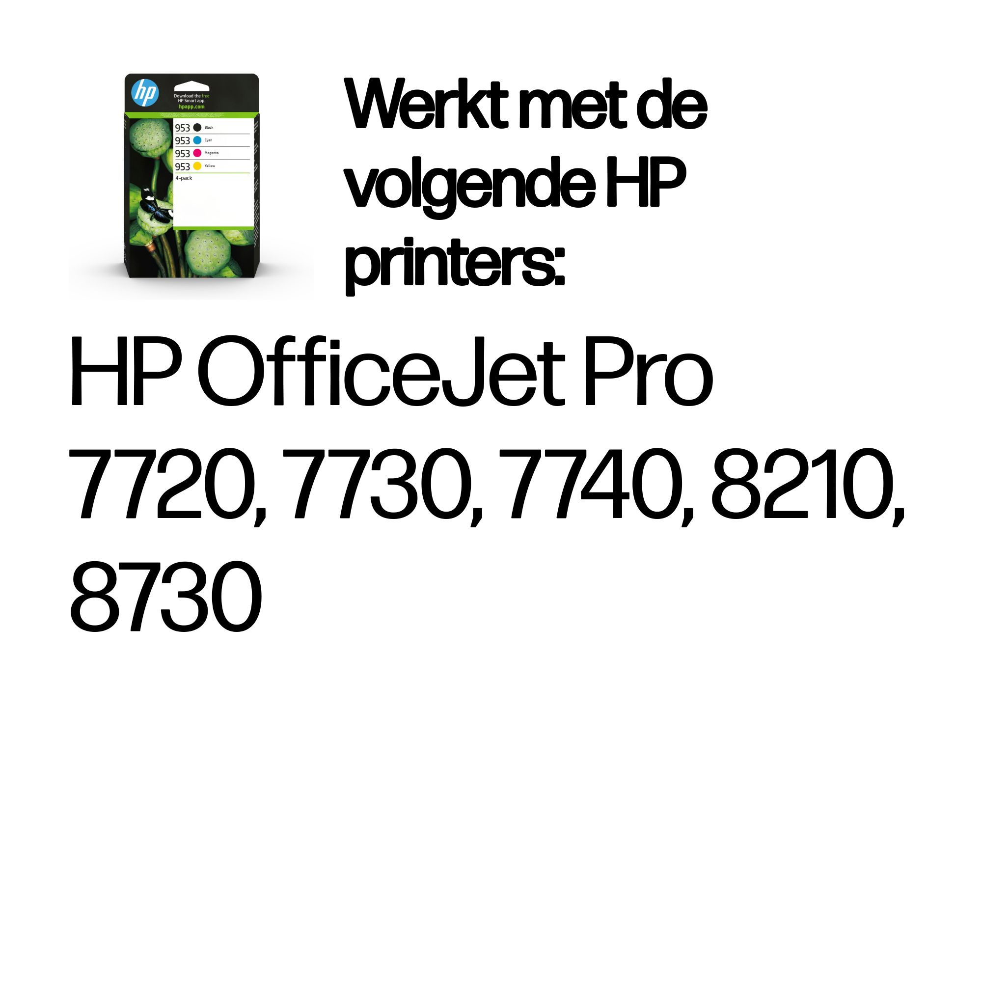 HP ink cartridge packaging featuring a butterfly and lotus flowers. Compatible with HP OfficeJet Pro printers.