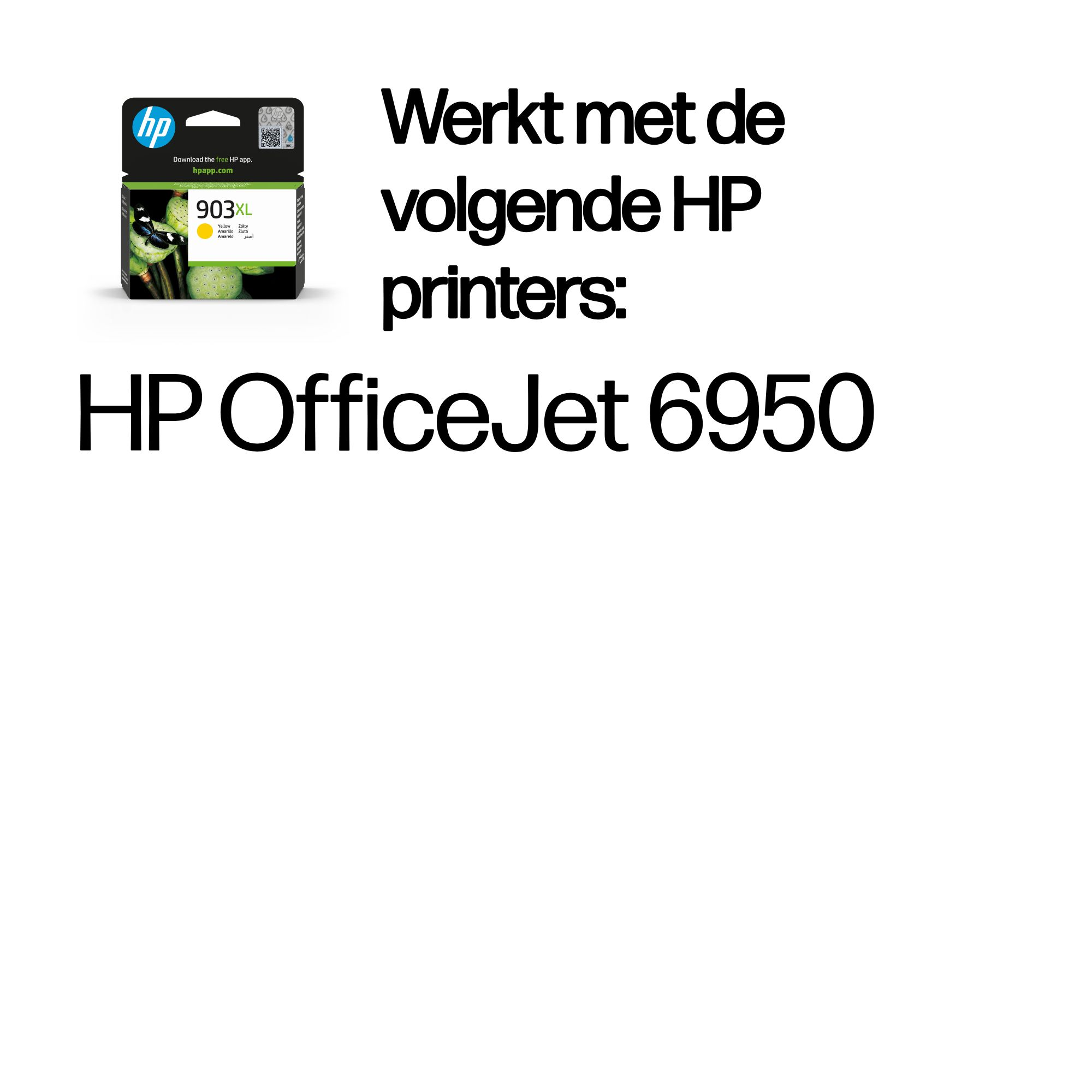 HP 903XL yellow ink cartridge. Compatible with HP OfficeJet 6950 printer.