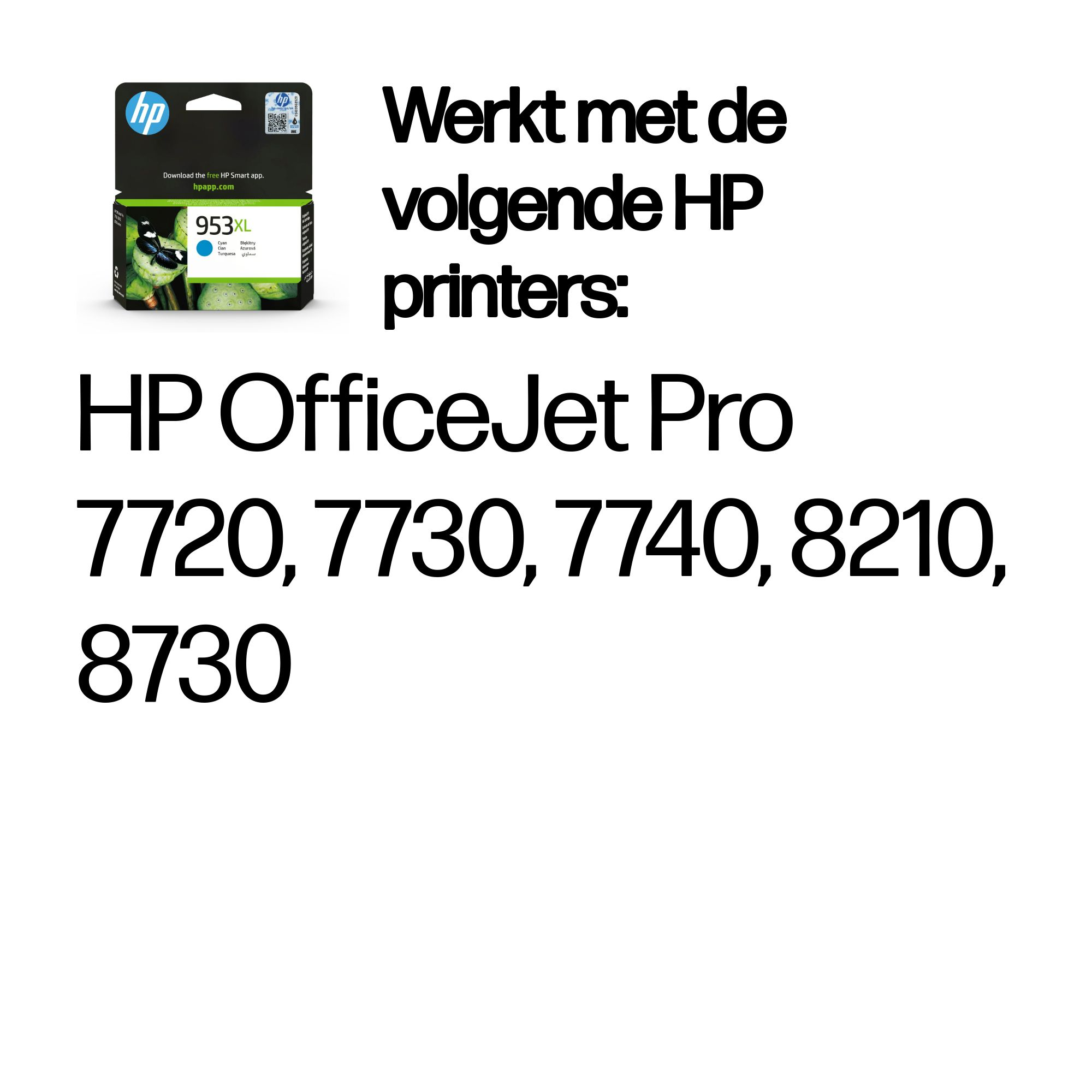 HP 953XL Cyan ink cartridge for HP OfficeJet Pro 7720, 7730, 7740, 8210, 8730.