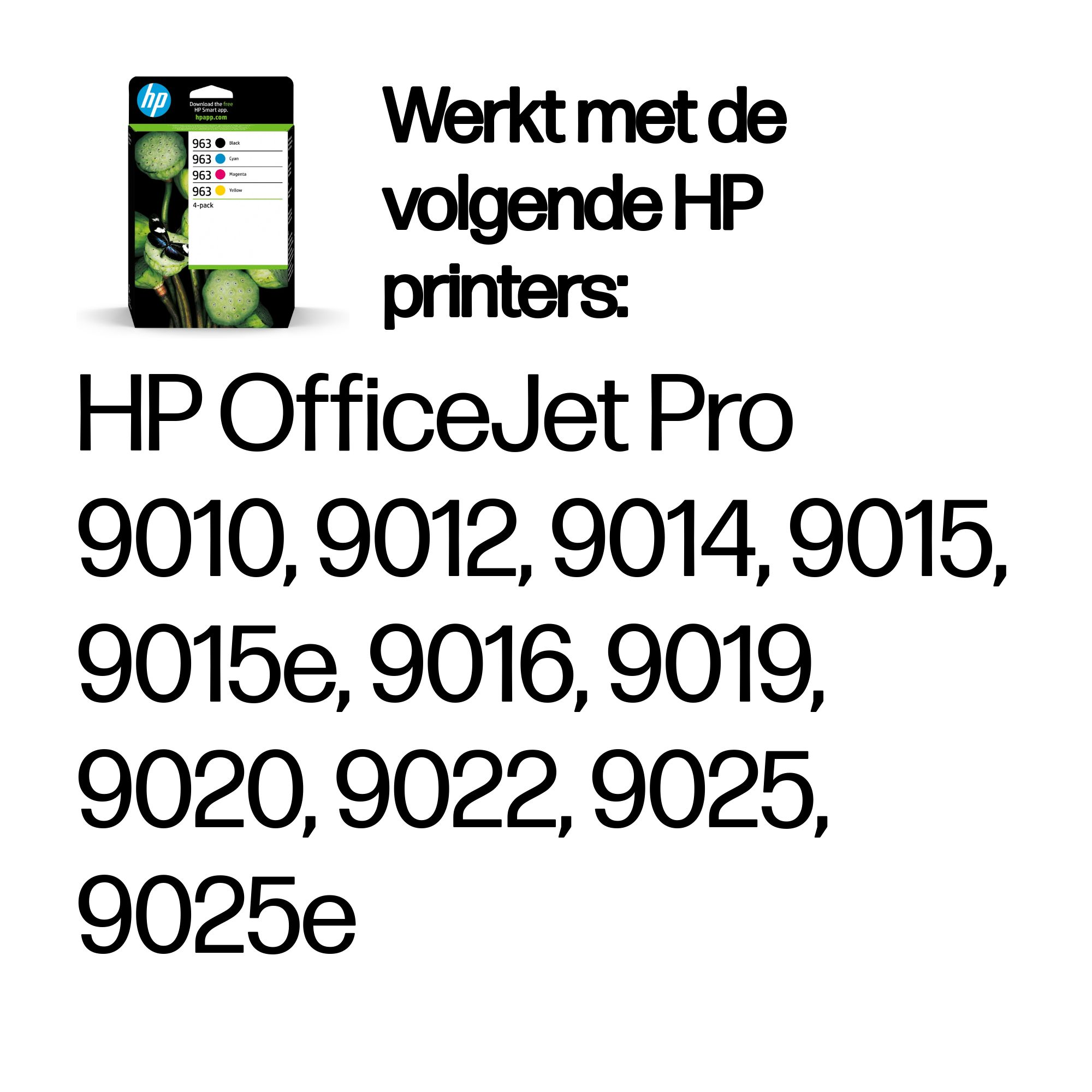 HP 963 ink cartridges 4-pack for HP OfficeJet Pro printers.