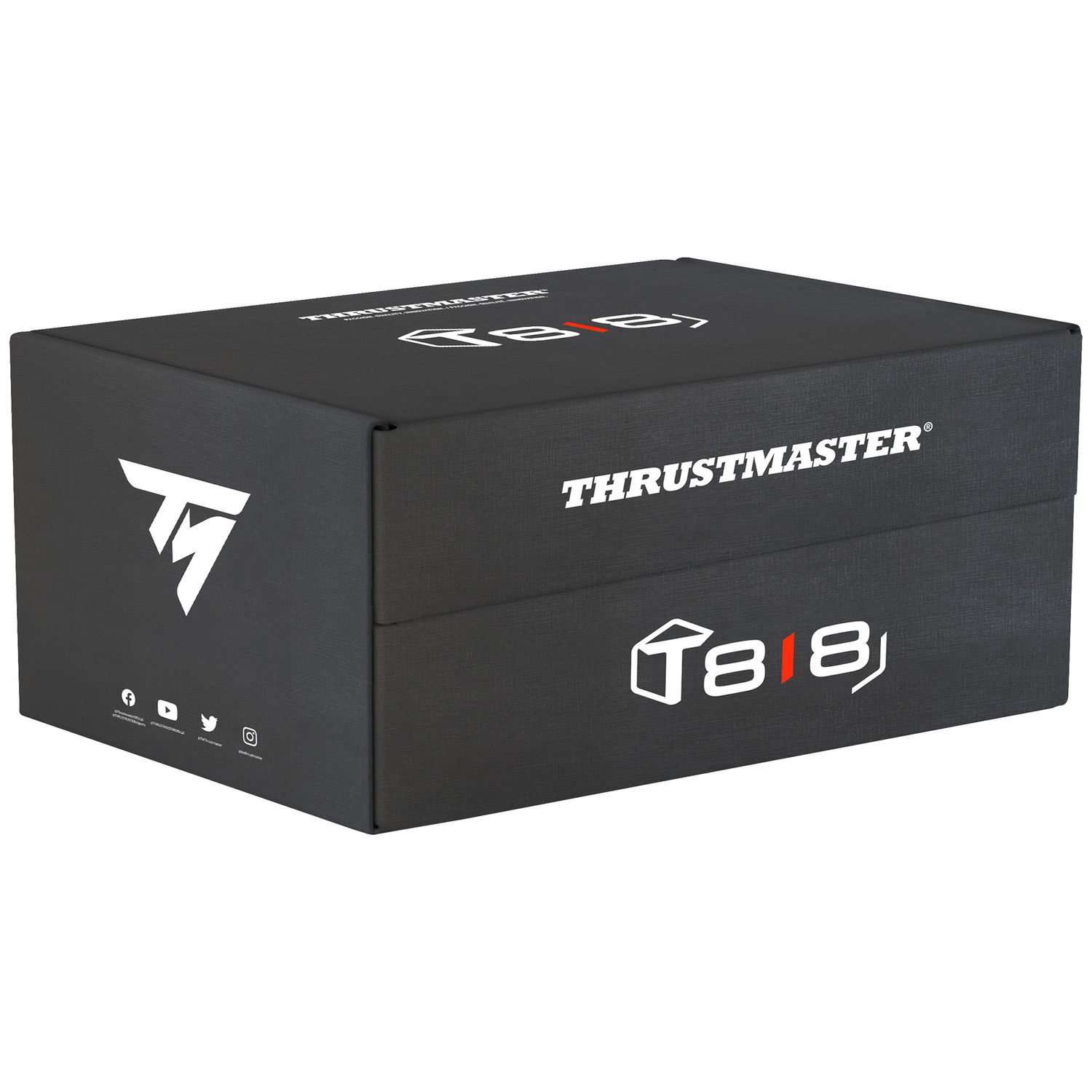Black Thrustmaster box with white logo and text.