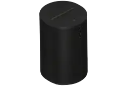 Black cylindrical speaker with touch controls and Sonos logo.