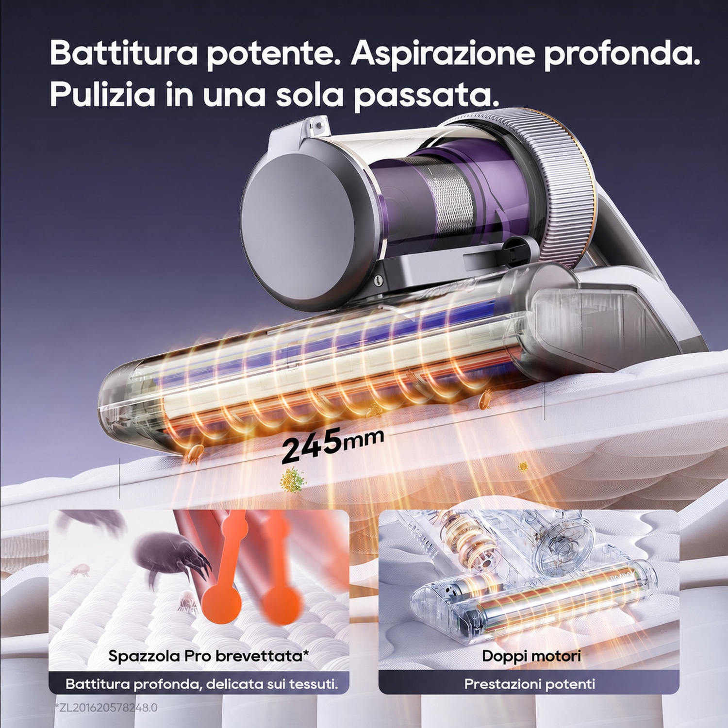 Aspirapolvere con spazzola potente per pulizia profonda e rimozione polvere.