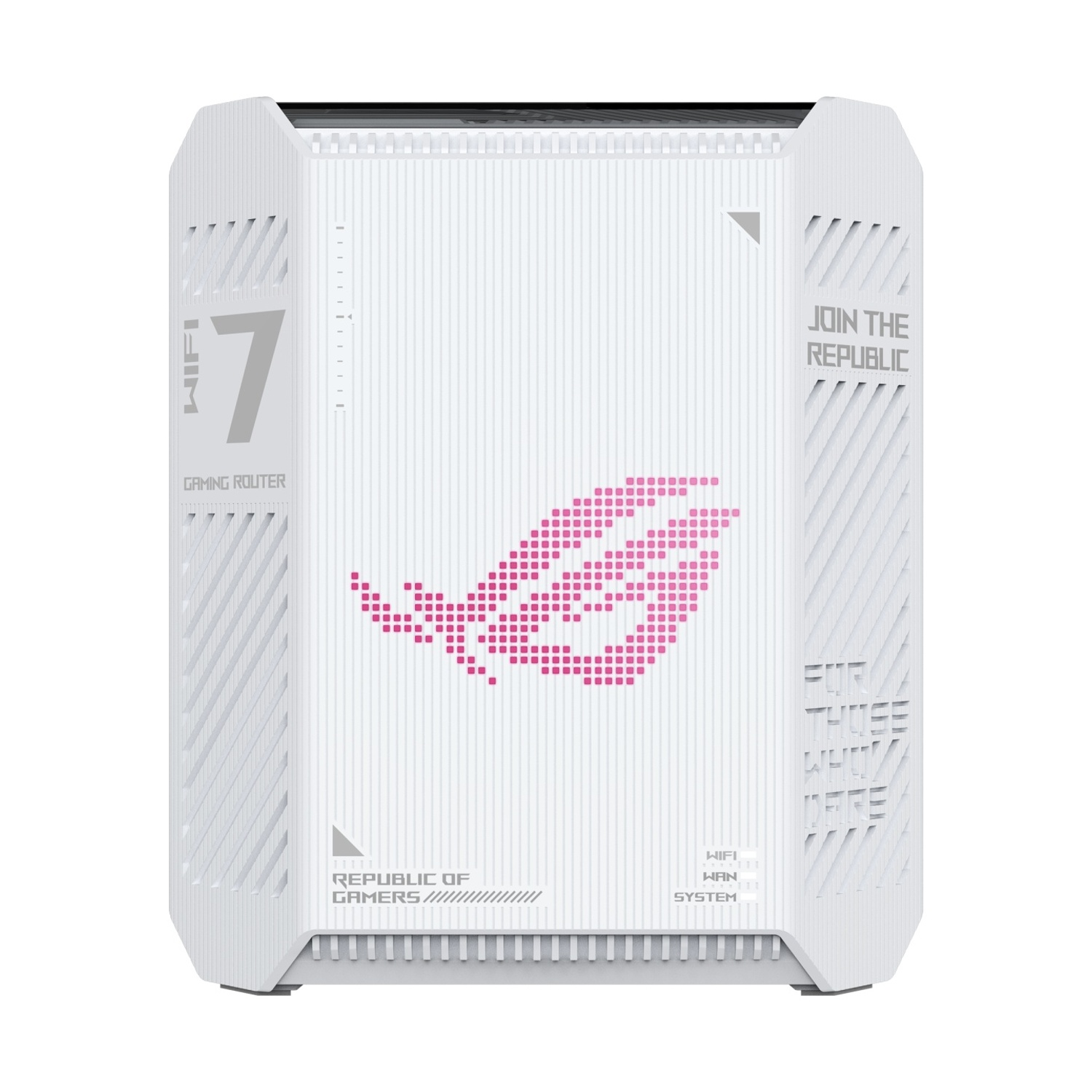 Un router gaming bianco con Wi-Fi 7 e logo ROG.