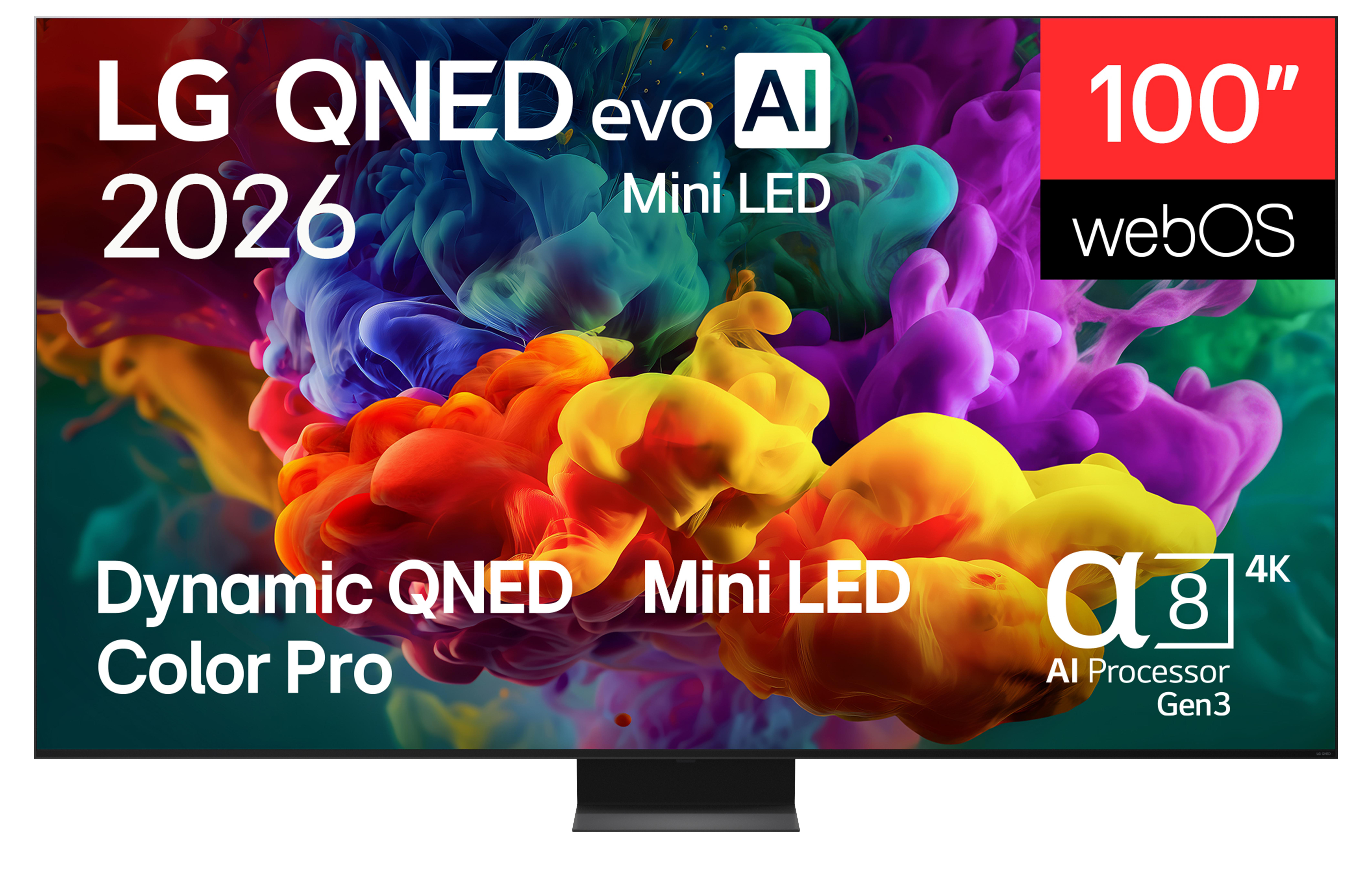 LG QNED 100" TV mit lebendigen Farben und AI Prozessor Gen3.