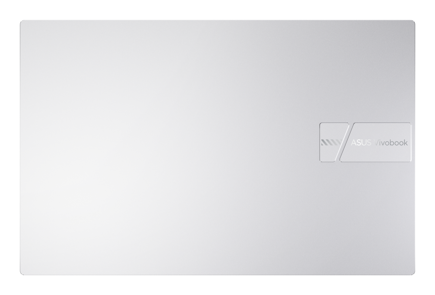 Tapa de portátil blanca con logo plateado ASUS Vivobook.