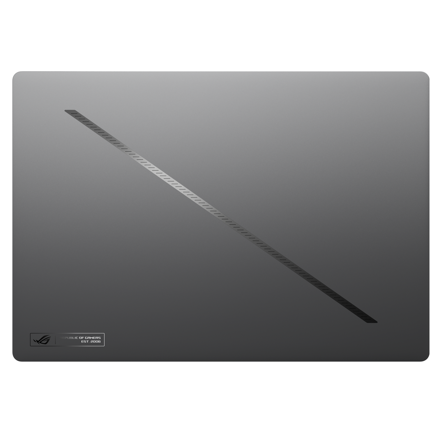Portátil gris con logo ROG y texto "Republic of Gamers".