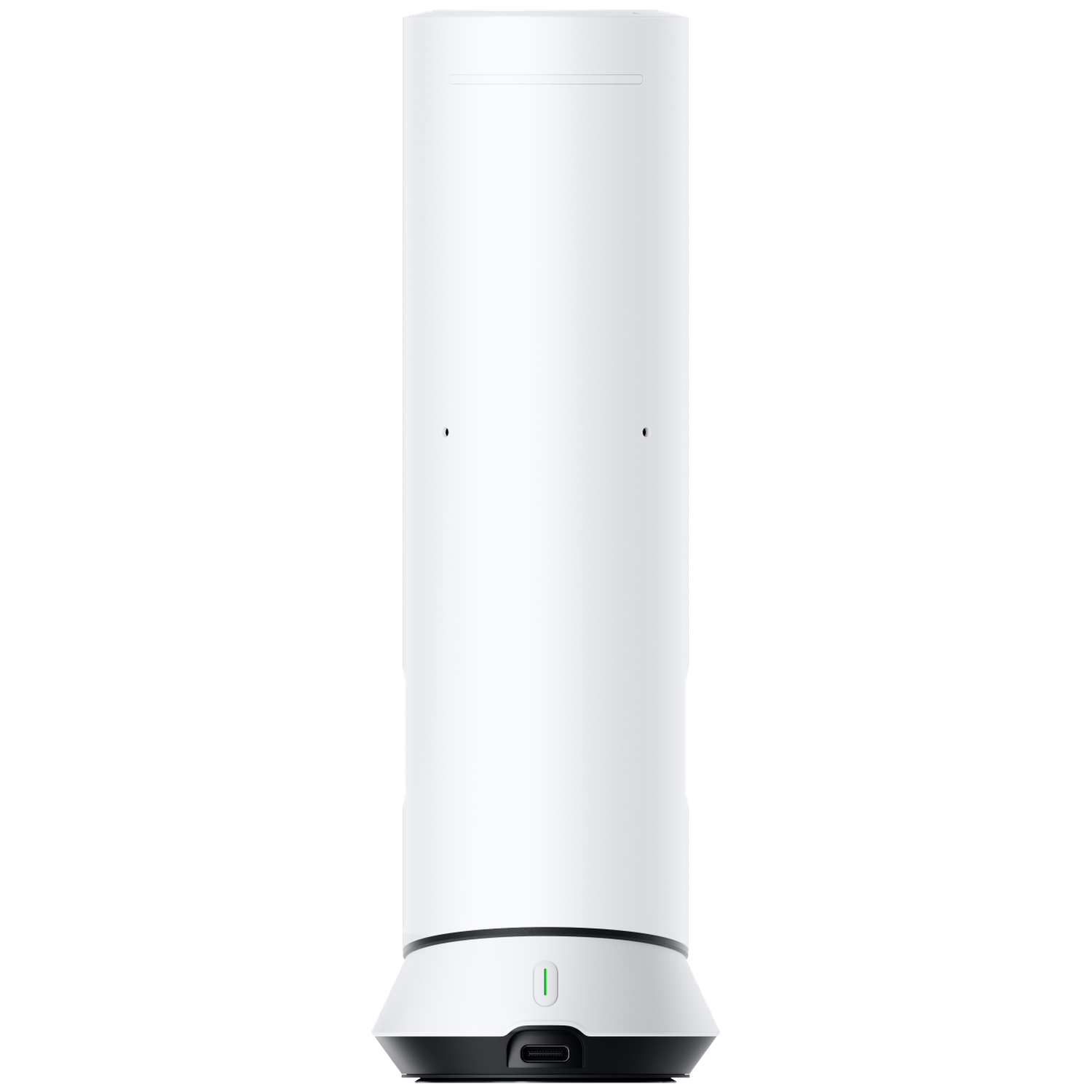A tall, white, cylindrical device with a black base and a USB-C port.
